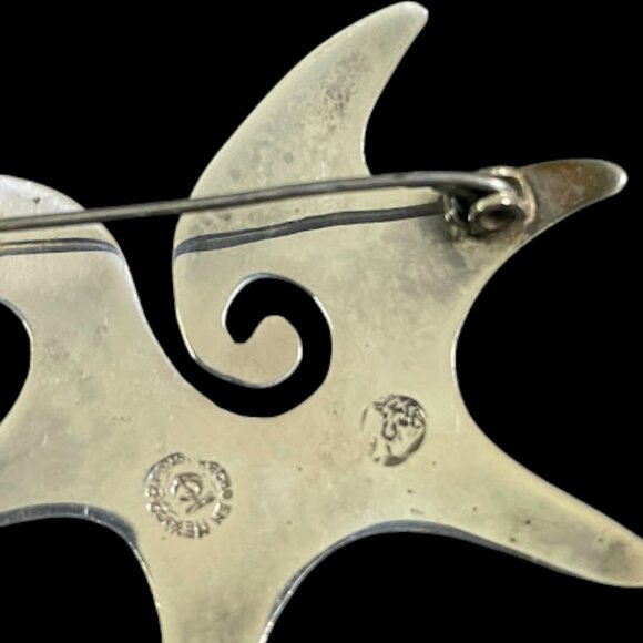 Vintage Mexican Modernist Sterling 925 Sun Star Broach Pin Signed - Picture 6 of 11